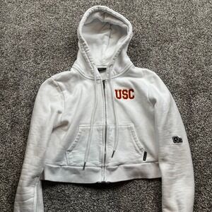 USC Trojans Hype and Vice White Cropped Zip Up Hoodie Sweatshirt Womens Size M